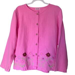 Russ Berens 100% Linen VTG Tunic Artsy Boho Coquette USA Pink Embroidered SZ Med